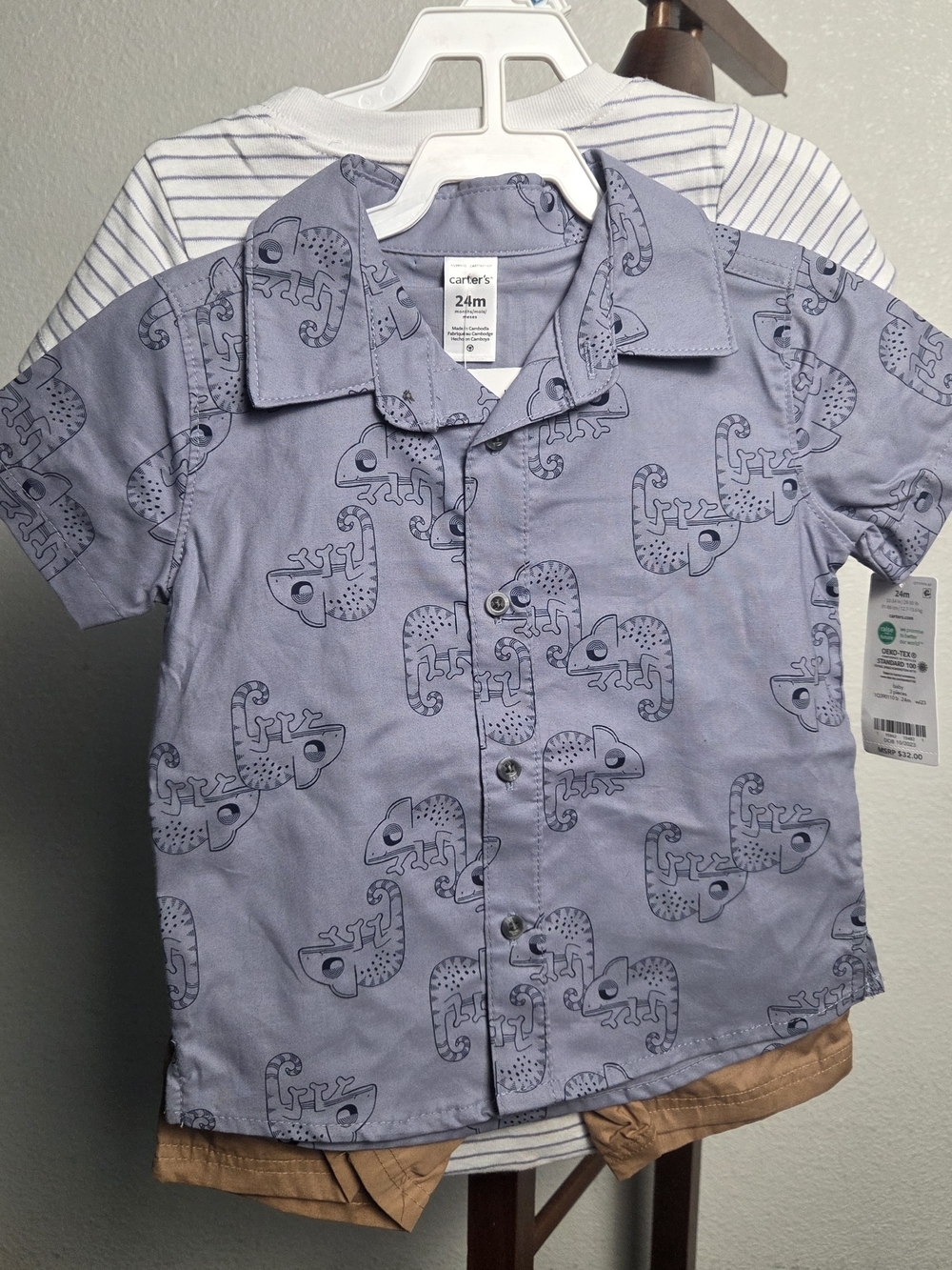 Carter's 3pc Light Blue Chameleon Print Button-Front Shirt
